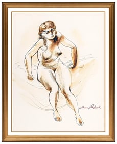 Aaron Bohrod Original Female Modern Watercolor Painting Signed Framed Art