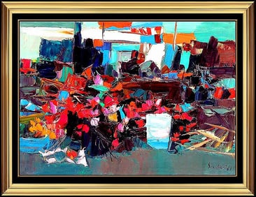 Nicola Simbari Large Original Beach Landscape Oil Painting Signed Framed Canvas