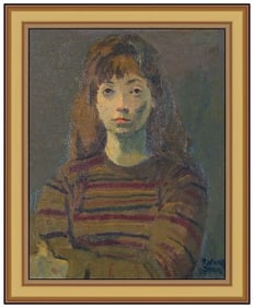 Raphael Soyer Original Female Portrait Oil Painting Signed Framed Canvas