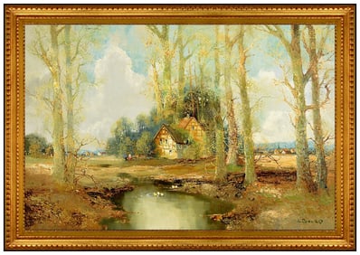 Willi Bauer Original Rural Landscape Oil Painting Signed Framed Canvas