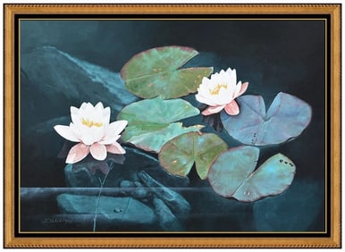 Carl Schlademan Large Original Floral Landscape Oil Painting Signed Framed Canvas