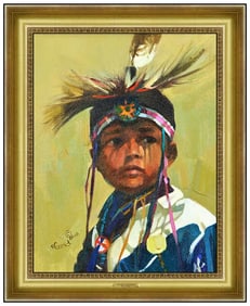 Bonnie Conrad Original Native American Child Oil Painting Signed Framed Canvas