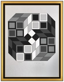 Victor Vasarely Micro Cosmos Original Hand-Signed Screenprint Modern Framed Art