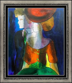 Linda Le Kinff Original Cubism Oil Painting Signed Authentic Framed Board