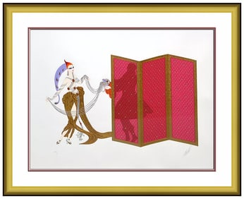Erte Mystery Of Courtesan Large Original Embossed Serigraph Signed Art Deco Framed