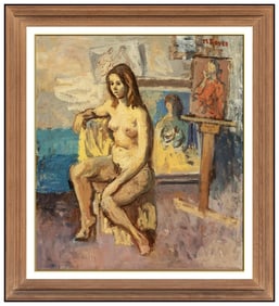 Moses Soyer Large Original Nude Female Portrait Oil Painting Signed Framed Canvas