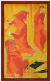 Joseph Wolins Large Original Figurative Abstract Oil Painting Signed Framed Canvas