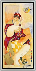 Dorit Levi Original Female Musician Portrait Oil Painting Signed Framed Canvas