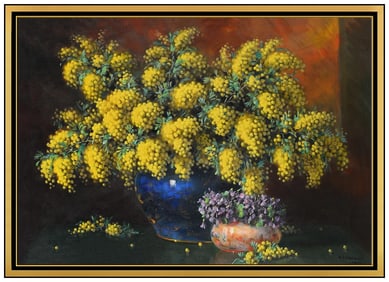 Alfio Paolo Graziani Large Original Flower Oil Painting Signed Framed Canvas