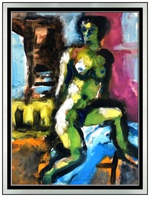 Karl Stark Original Female Figurative Gouache Painting Signed Framed Modern Art
