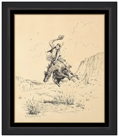 Robert Farrington Elwell Original Western Horse Drawing Signed Framed Artwork