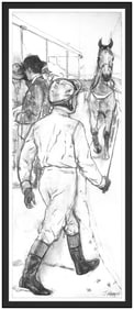 Jay Boyd Kirkman Large Original Horse Racing Charcoal Pastel Painting Signed Art