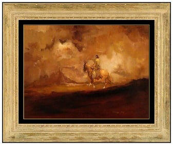 George Dick Original Western Horse Landscape Oil Painting Signed Framed Board