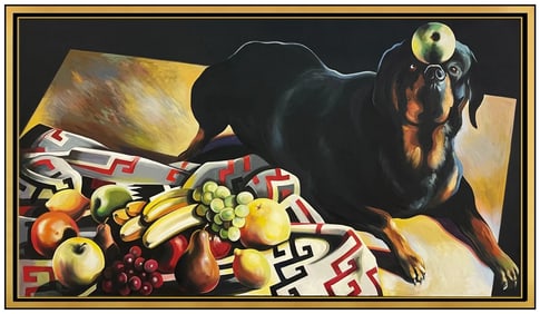 Lowell Blair Nesbitt Large Original Still Life Dog Oil Painting Signed Framed Canvas