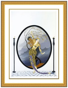 Erte Woman & Satyr Original Hand-Signed Embossed Color Serigraph Art Deco Framed