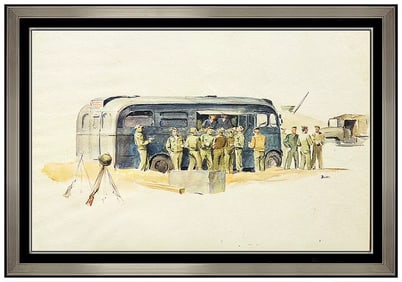 John Walter Scott Original Army Men Gouache Illustration Painting Signed Framed