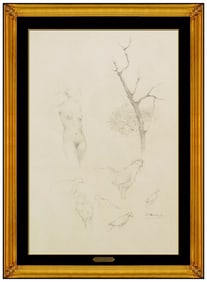 Armando Garcia Nunez Original Nude Female Nature Charcoal Drawing Signed Framed