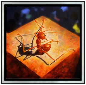 Cao Jingping Original Ant Insect Acrylic Painting Signed Framed Modern Canvas