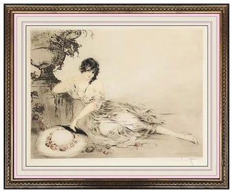 Louis Icart At The Urn Original Hand-Colored Etching Signed Female Art Deco