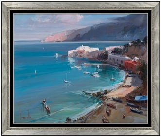 Claudio Simonetti Original Seascape Landscape Oil Painting Signed Framed Canvas