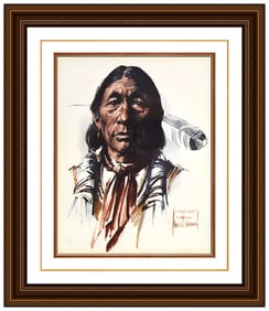 Harley Brown Original Native American Gouache Watercolor Painting Signed Framed