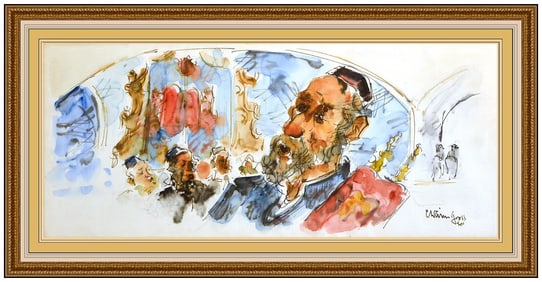 Chaim Gross Original Figurative Portrait Watercolor Painting Signed Framed Art