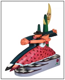 Markus Pierson For The Roses Original Hand-Painted Coyote Sculpture Signed Art