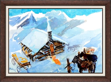 Joseph Stahley Original Western Winter Landscape Oil Painting Signed Framed Board
