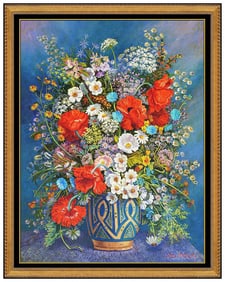 Ian Hornak Original Flower Still Life Oil Painting Signed Framed Canvas