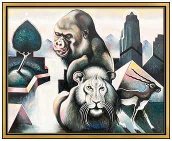 Lowell Nesbitt Large Original Animal Wildlife Oil Painting Signed Framed Canvas