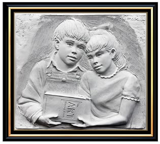 Bill Mack Original Sharing Children Bonded Sand Sculpture Signed Framed Artwork