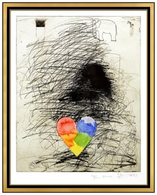 Jim Dine A Girl And Heart Dog Large Original Embossed Etching Signed Framed Art