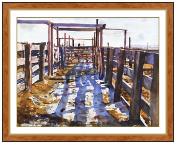 Shirl Goedike Original Western Landscape Watercolor Painting Signed Framed Art