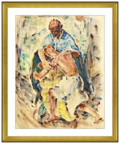 Clarence Hinkle Original Figures Pastel Watercolor Painting Signed Framed Art