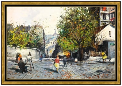 Claudio Simonetti Large Original Cityscape Oil Painting Signed Framed Canvas