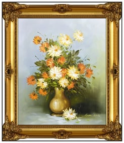 Robert Cox Original Flower Still Life Oil Painting Signed Framed Canvas