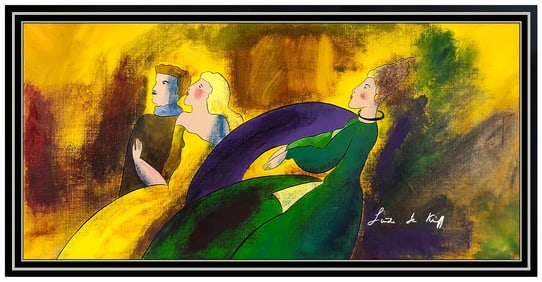 Linda Le Kinff Original Modern Cubism Portrait Oil Painting Signed Framed Canvas