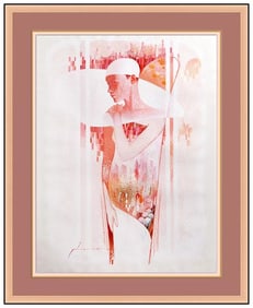 Felix Mas Large Original Female Portrait Watercolor Painting Signed Framed Art