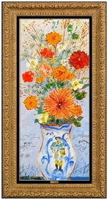 Michele Cascella Original Floral Vase Still Life Oil Painting Signed Framed Canvas