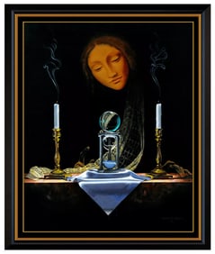 Jeffrey Batchelor Large Original Surreal Portrait Acrylic Painting Signed Framed Canvas