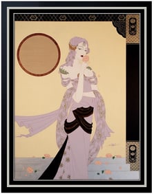 Lillian Shao Large Original Woman Dress Acrylic Painting Signed Chinese Framed Canvas
