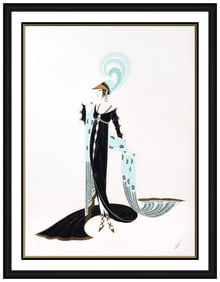 Erte Directoire Large Original Embossed Color Serigraph Signed Costume Framed Art