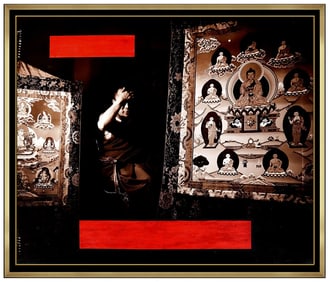 David Gamble Large Original Chromogenic Dalai Lama Acrylic Painting Signed Framed Canvas