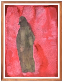Chris Vasell Original Landscape Figure Watercolor Casein Painting Signed Framed Art