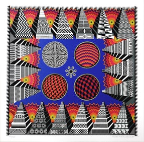 Pedro Friedeberg Teotihuacanizacion De Mesopotamia Original Signed Color Serigraph Abstract Framed