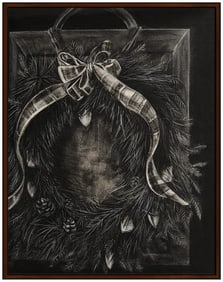 Elad Lassry Original Still Life Charcoal Drawing Signed Authentic Walnut Framed Art