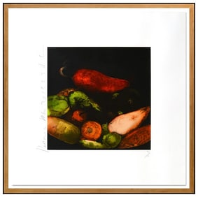 Donald Sultan Peppers Original Hand-Signed Color Screenprint Still Life Framed Art
