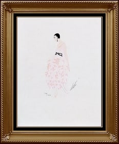Erte Original Art Deco Dress Costume Design Color Lithograph Signed Tirtoff Art