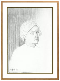George Ault Original Female Lady Portrait Graphite Drawing Signed Framed Art