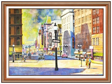 Joseph Frederic Original Cityscape Watercolor Painting Signed Framed Board